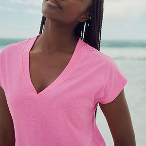 Fluro Pink V-Neck Cap Sleeve T-Shirt