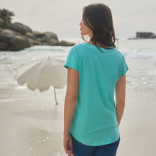 Load image into Gallery viewer, Blue V-Neck Cap Sleeve T-Shirt
