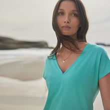 Load image into Gallery viewer, Blue V-Neck Cap Sleeve T-Shirt
