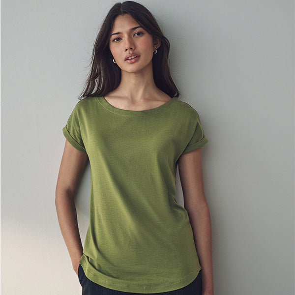 Olive Green Cap Sleeve T-Shirt Top