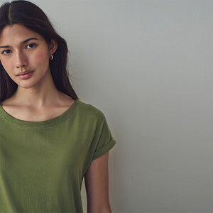 Olive Green Cap Sleeve T-Shirt Top