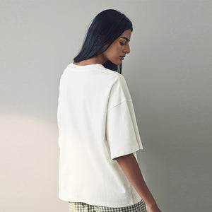 White Oversized Relaxed Fit Boxy Heavyweight Crew Neck T-Shirt