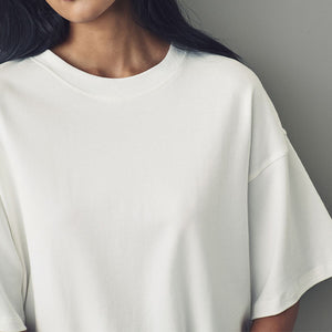 White Oversized Relaxed Fit Boxy Heavyweight Crew Neck T-Shirt