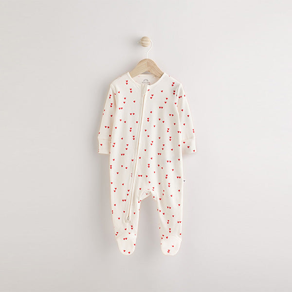 Cream Heart Baby Valentines 100% Cotton Sleepsuit