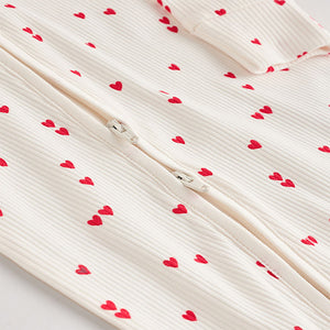 Cream Heart Baby Valentines 100% Cotton Sleepsuit