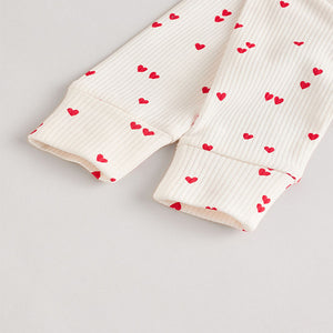 Cream Heart Baby Valentines 100% Cotton Sleepsuit