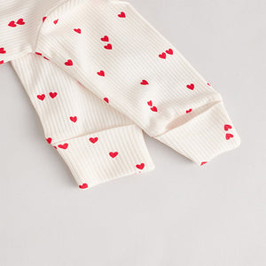 Cream Heart Baby Valentines 100% Cotton Sleepsuit