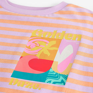 Purple/Orange 100% Cotton Graphic Print T-Shirt (3-12yrs)
