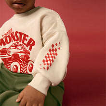 Load image into Gallery viewer, Ecru Monster Truck Back Print Sweatshirt and Utility Joggers
