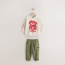 Load image into Gallery viewer, Ecru Monster Truck Back Print Sweatshirt and Utility Joggers

