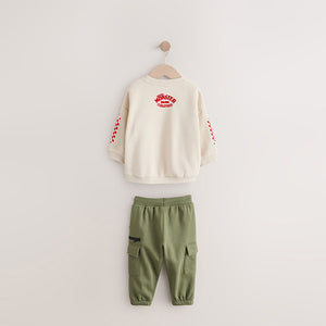 Ecru Monster Truck Back Print Sweatshirt and Utility Joggers