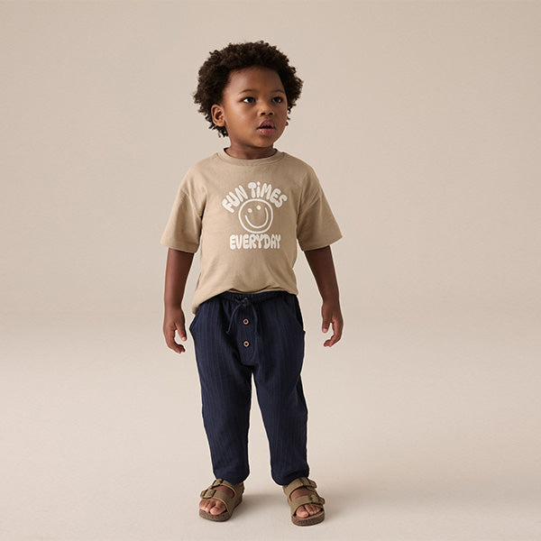 Navy Blue Textured Jersey 100% Cotton Joggers