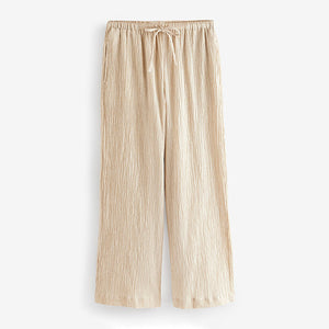 Neutral Wide Leg Textured Co-ord Trousers with Linen