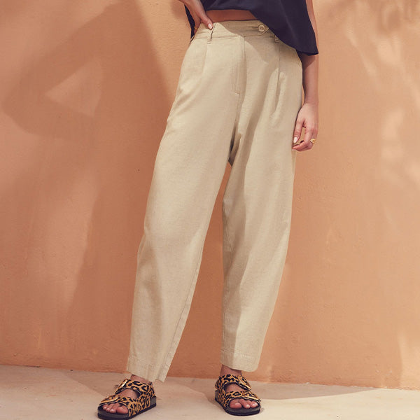 Natural Stay Smart Barrel Leg Linen Rich Trousers