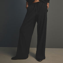Load image into Gallery viewer, Black Wide Leg Textured Co-ord Trousers with Linen
