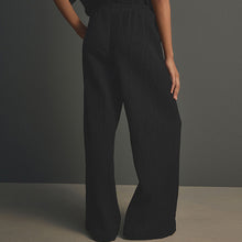 Load image into Gallery viewer, Black Wide Leg Textured Co-ord Trousers with Linen
