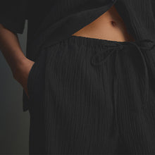 Load image into Gallery viewer, Black Wide Leg Textured Co-ord Trousers with Linen
