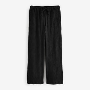 Black Wide Leg Textured Co-ord Trousers with Linen