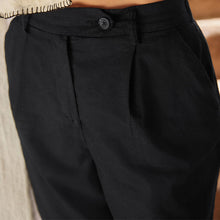 Load image into Gallery viewer, Black Stay Smart Barrel Leg Linen Rich Trousers
