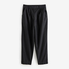Load image into Gallery viewer, Black Stay Smart Barrel Leg Linen Rich Trousers
