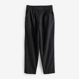 Black Stay Smart Barrel Leg Linen Rich Trousers
