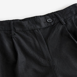 Black Stay Smart Barrel Leg Linen Rich Trousers