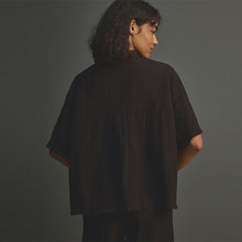 Load image into Gallery viewer, Black Short Sleeve Textured Co-ord Shirt With Linen
