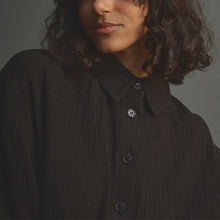 Load image into Gallery viewer, Black Short Sleeve Textured Co-ord Shirt With Linen
