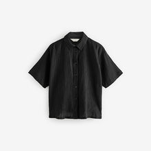 Load image into Gallery viewer, Black Short Sleeve Textured Co-ord Shirt With Linen
