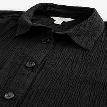 Load image into Gallery viewer, Black Short Sleeve Textured Co-ord Shirt With Linen
