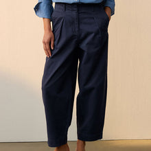 Load image into Gallery viewer, Navy 100% Cotton Barrel Leg Chinos Trousers
