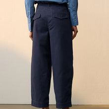 Load image into Gallery viewer, Navy 100% Cotton Barrel Leg Chinos Trousers
