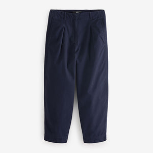 Navy 100% Cotton Barrel Leg Chinos Trousers