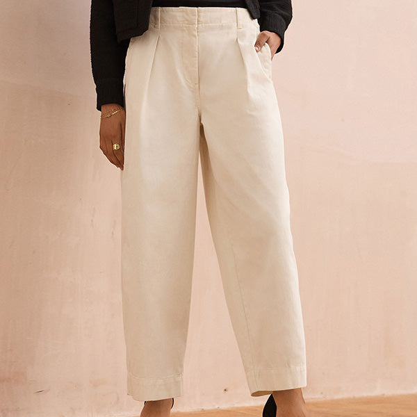 Ivory 100% Cotton Barrel Leg Chinos Trousers