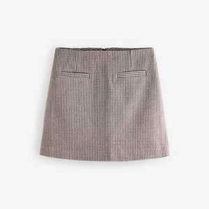 Neutral Brushed Check Mini Skirt