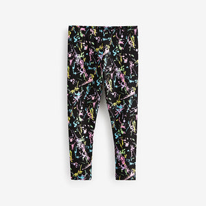 Black Colourful Splat Printed Leggings (3-12yrs)