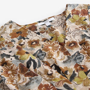 Cream Ditsy Floral Print V-Neck Boho Belted Jersey Midi Shirt Dress