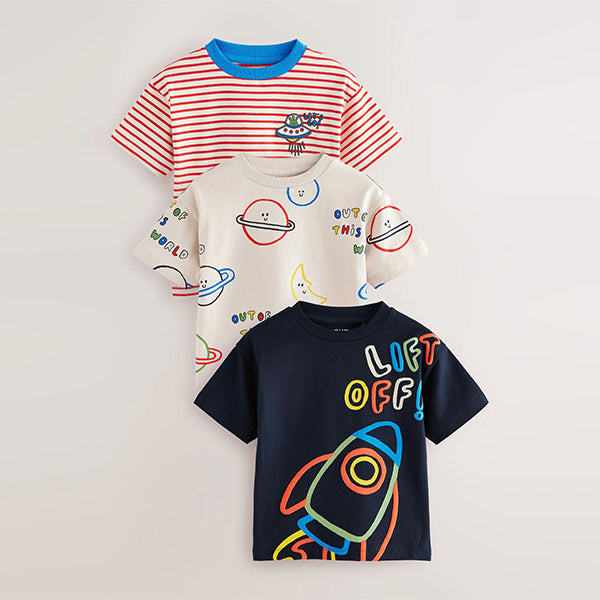 Red/Blue Space Short Sleeve T-Shirts 3 Pack