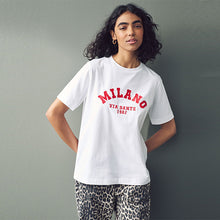 Load image into Gallery viewer, White Milano City Graphic Heavyweight Short Sleeve Crew Neck T-Shirt
