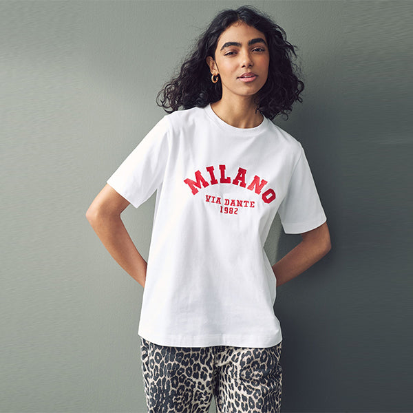 White Milano City Graphic Heavyweight Short Sleeve Crew Neck T-Shirt