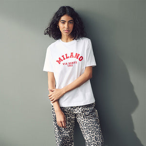 White Milano City Graphic Heavyweight Short Sleeve Crew Neck T-Shirt