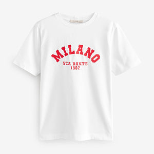 White Milano City Graphic Heavyweight Short Sleeve Crew Neck T-Shirt