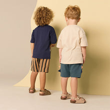Load image into Gallery viewer, Navy/Stone Short Sleeve T-Shirt &amp; Shorts Set 2 Pack (3mths-6yrs)
