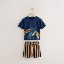 Load image into Gallery viewer, Navy/Stone Short Sleeve T-Shirt &amp; Shorts Set 2 Pack (3mths-6yrs)
