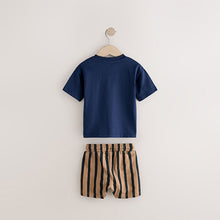 Load image into Gallery viewer, Navy/Stone Short Sleeve T-Shirt &amp; Shorts Set 2 Pack (3mths-6yrs)
