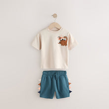 Load image into Gallery viewer, Navy/Stone Short Sleeve T-Shirt &amp; Shorts Set 2 Pack (3mths-6yrs)
