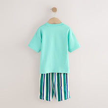 Load image into Gallery viewer, Mint Green Short Sleeve T-Shirt &amp; Pattern Shorts Set (3mths-6yrs)
