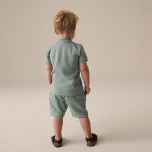 Load image into Gallery viewer, Sage Green Texture Short Sleeve Polo Shirt And Shorts Set (3mths-6yrs)
