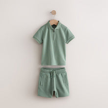 Load image into Gallery viewer, Sage Green Texture Short Sleeve Polo Shirt And Shorts Set (3mths-6yrs)
