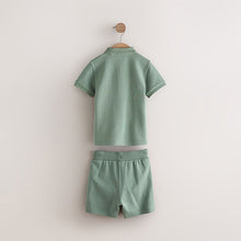 Load image into Gallery viewer, Sage Green Texture Short Sleeve Polo Shirt And Shorts Set (3mths-6yrs)
